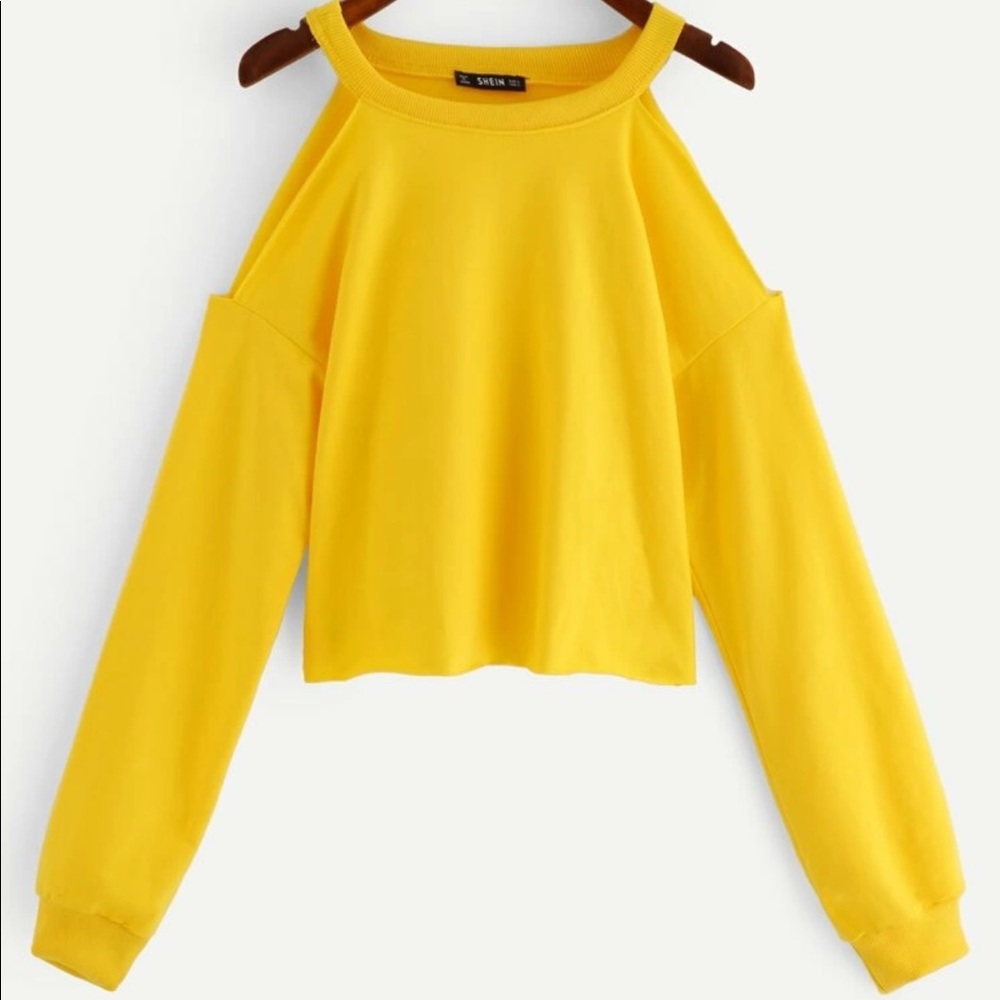 SHEIN yellow open shoulder sweater